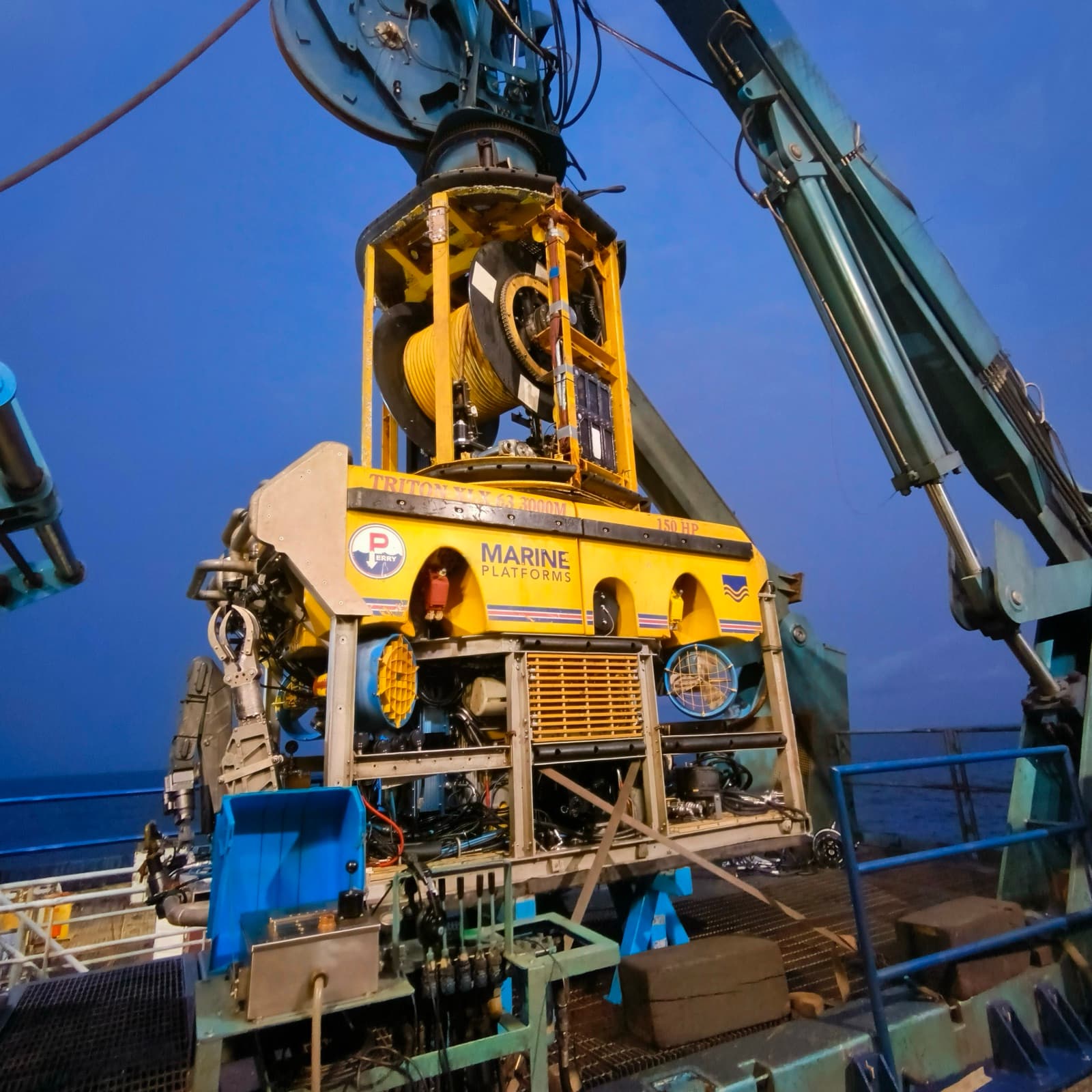 Specialist subsea survey equipment prepared for a deep-sea investigation